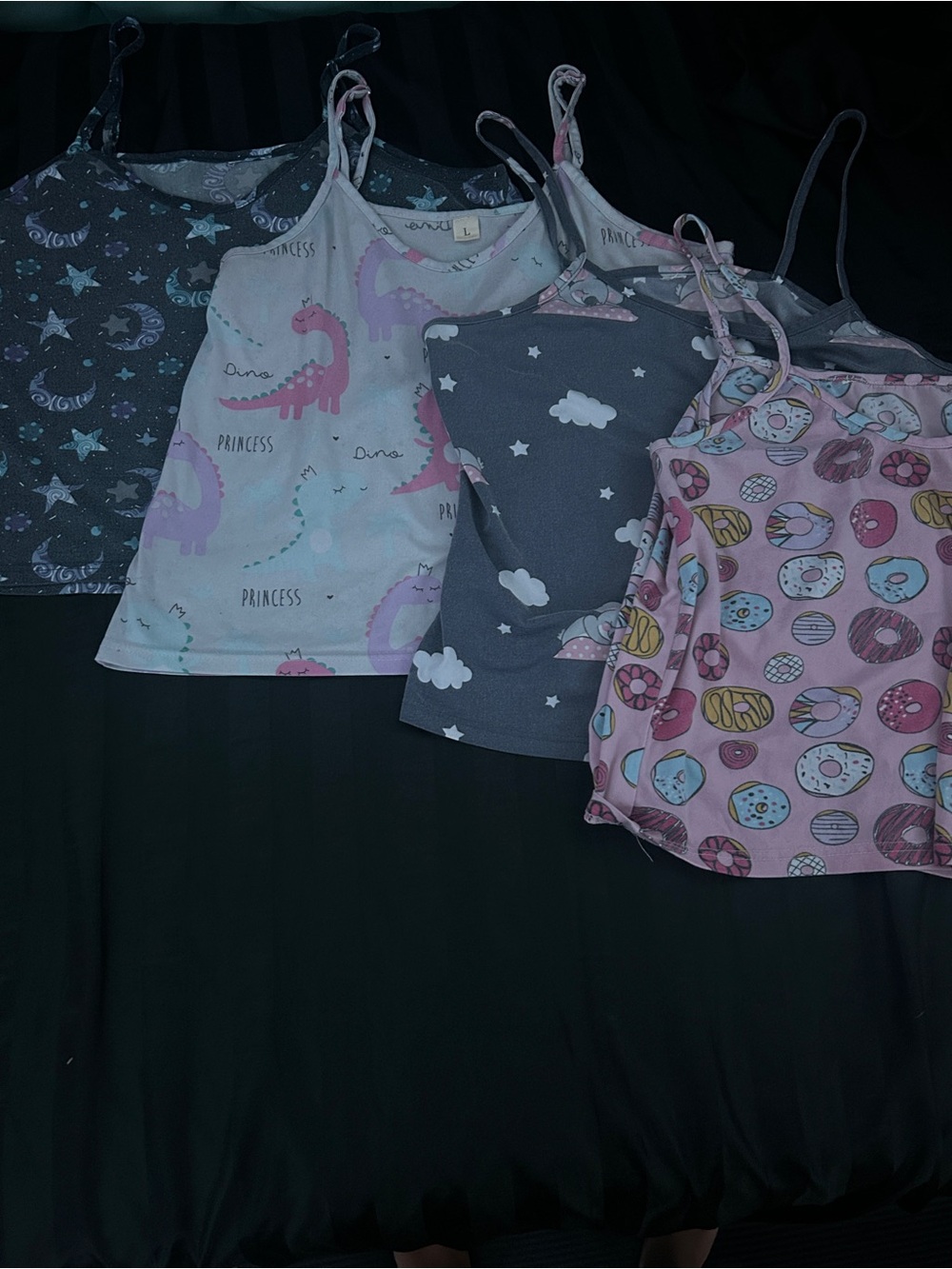 Kids Pink Dino & Donut Print Pajama Tank Tops - Pack